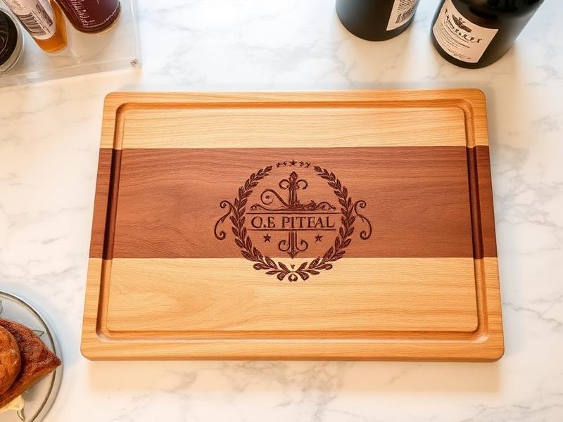 Tábua de carne em madeira com logo gravado