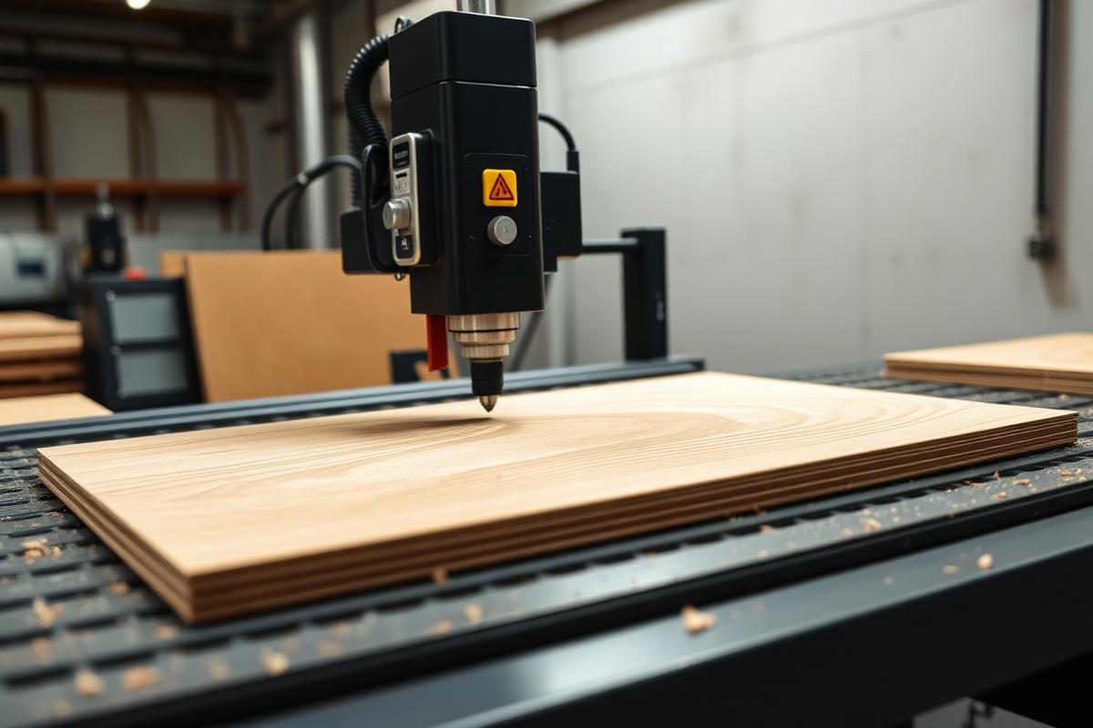 Router CNC American cortando chapa de madeira maciça em marcenaria